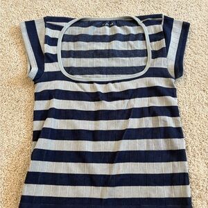 Urban Outfitters Blue and Gray Fitted Cap Sleeve Tee